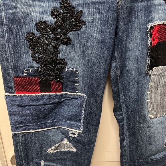 Lauren Ralph Lauren Women's Patchwork Lite Barrel Taper Jeans Sz 6 Festival Boho - Picture 4 of 8